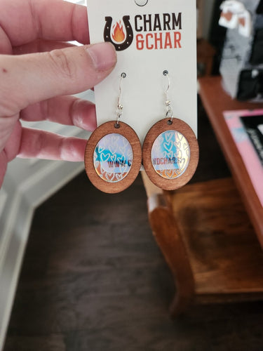 Holographic Heart Hoop Earrings – Wood & Acrylic Statement Jewelry - Dangle Earring - Charm and Char